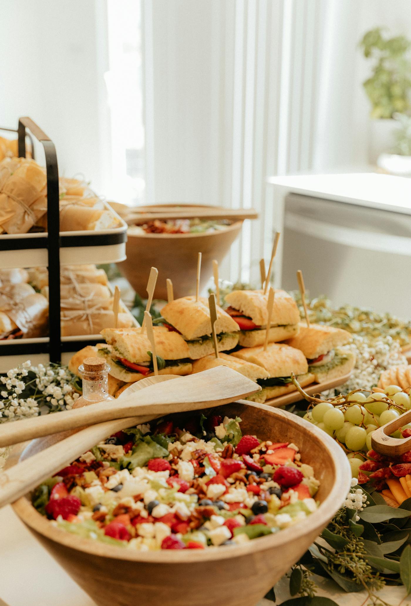 Catering table with prepared food